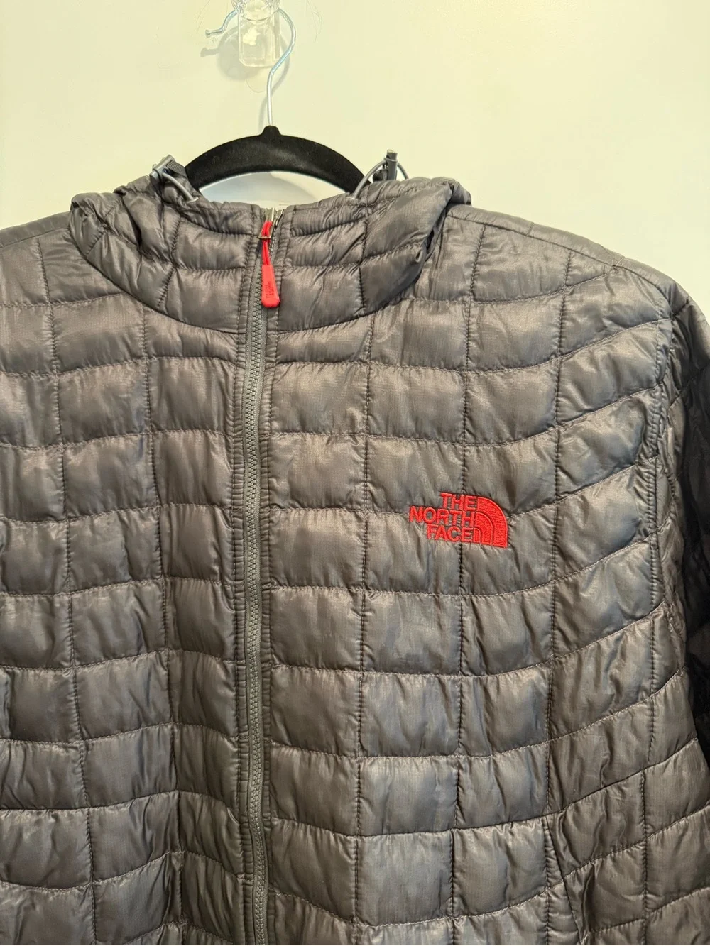 The North Face Men's Black ThermoBall Quilted Insulated Puffer with Red Accents